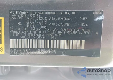 2019 Toyota Highlander Xle from USA, damaged, VIN 5TDJZRFH7KS564434